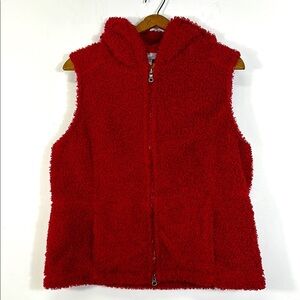 J Jill Red Fleece Vest Collar Pockets Walk Warm Jog Layer Women's Large Full Zip